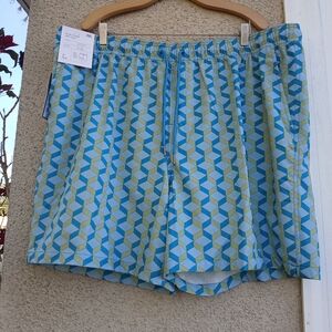 Goodfellow & Co Blue and Lime Geometric Swim Trunks